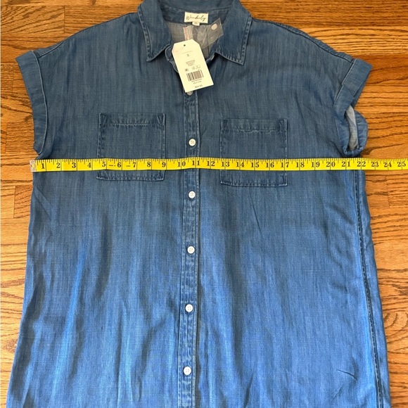 Wonderly Blue Mini Shirt Dress Notched Collar Casual - Picture 7 of 8